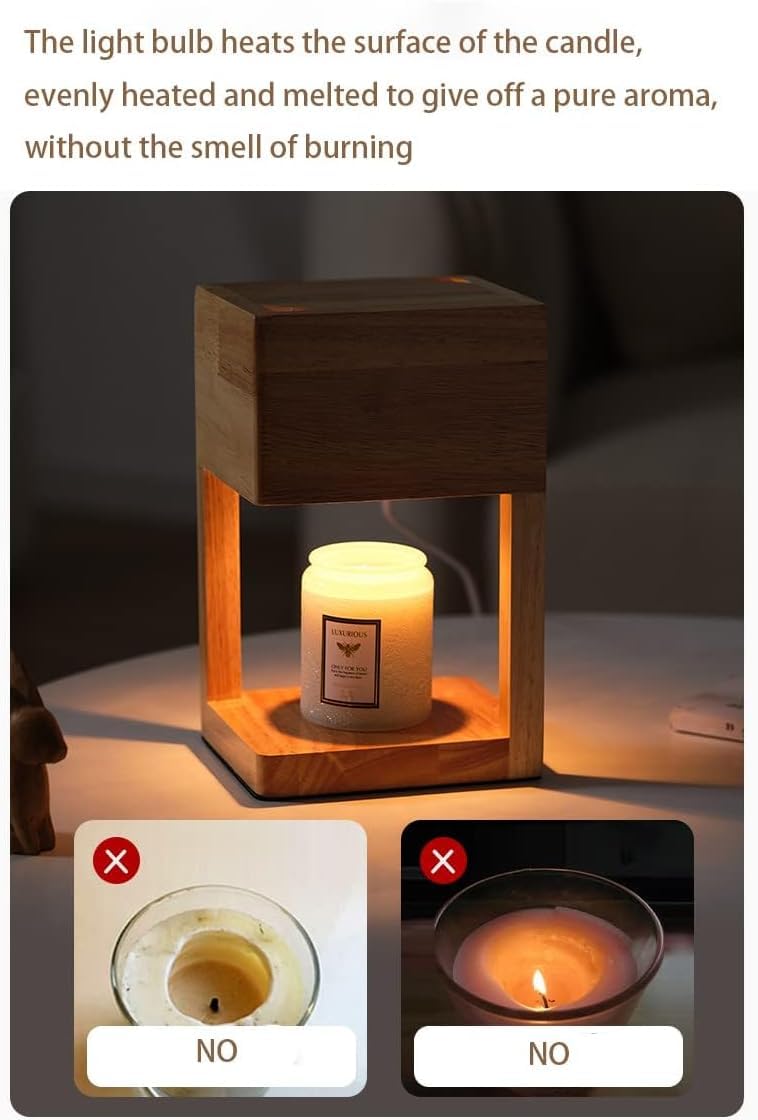 Candle Warmer Lamp,Electric Candle Lamp Warmer with Timer and Adjustable Brightness Automatic Shut-Off,Candle Heat lamp for Canned Candles,ith 2 Bulbs.（Wood）
