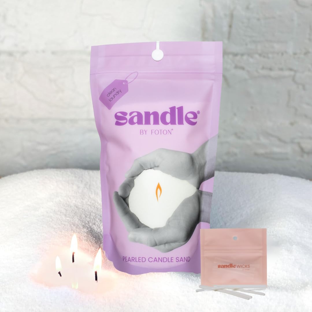 Foton Sandle Pearled Candle 10 Oz – Clean Laundry, Non Toxic Luxury Long Lasting Sand Candles up to 120 Hours - Refillable Candle Sand with 15 Wicks for Candles Making