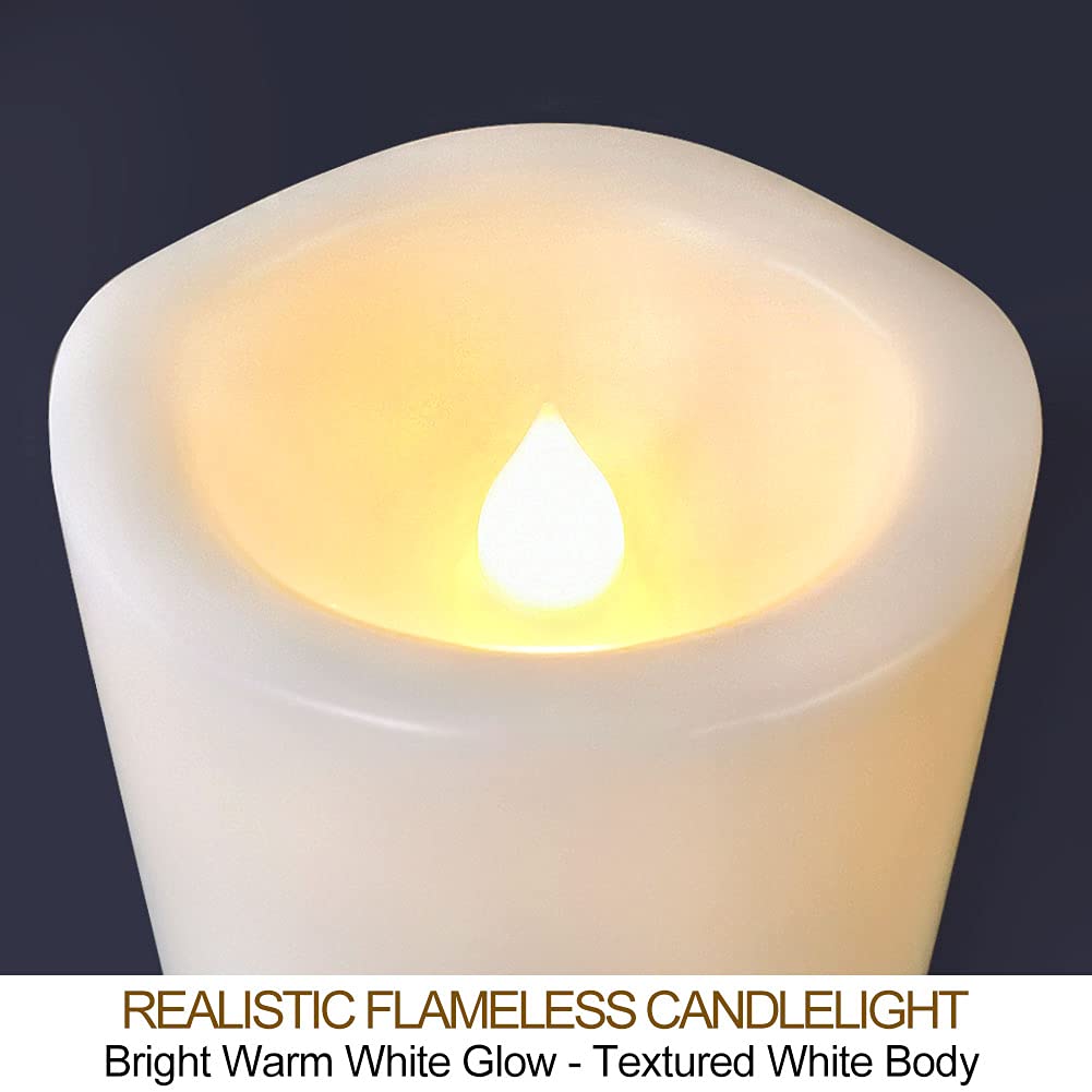 HOME MOST Pack of 2 Outdoor LED Pillar Candles 3x7 White with Timer and Remote - IP65 Waterproof Battery Operated LED Pillar Candles - Flickering Flameless Candle Unscented for Outside