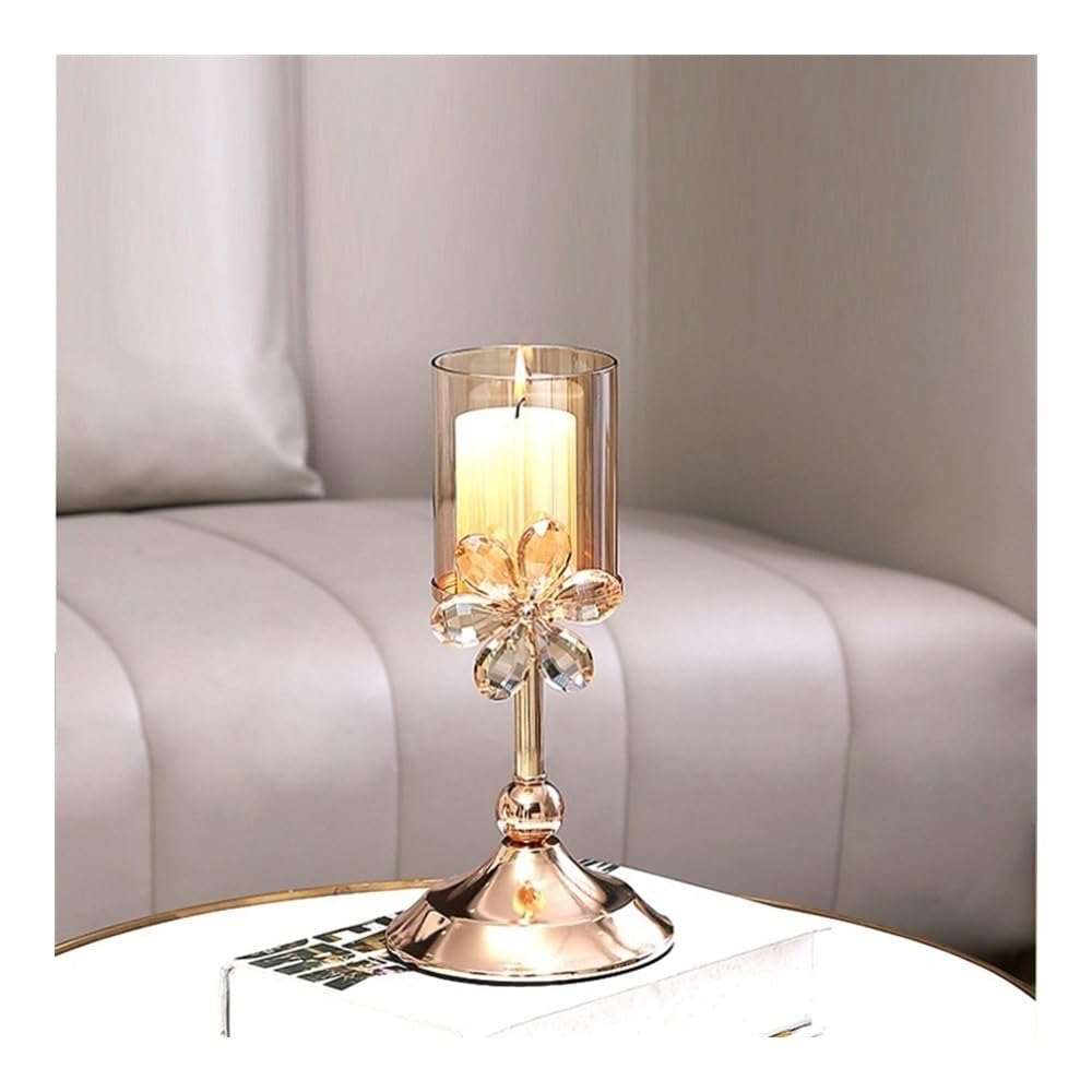 Candlestick Holders Light Luxury Crystal Petal Glass Candlestick Retro Table Decoration Ornaments Candle Holder Candle Holders(Amber,Small)