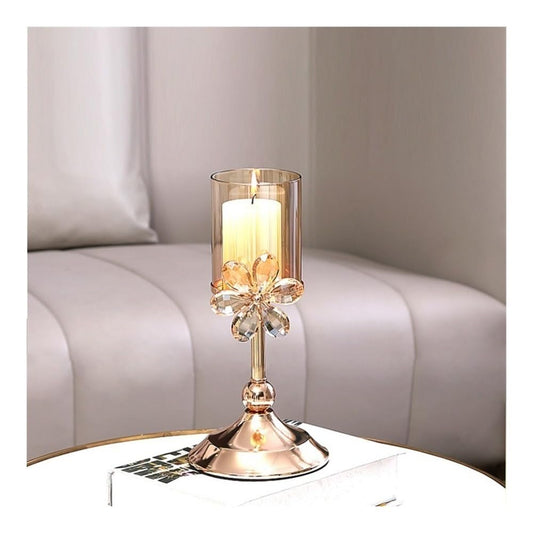 Candlestick Holders Light Luxury Crystal Petal Glass Candlestick Retro Table Decoration Ornaments Candle Holder Candle Holders(Amber,Small)