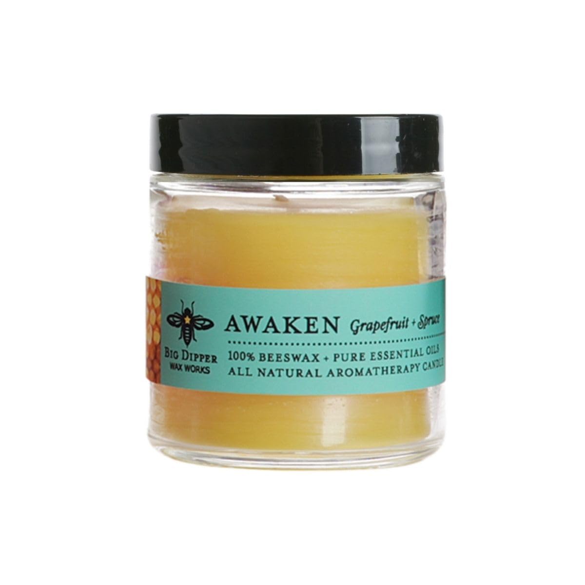 Big Dipper Wax Works Beeswax Aromatherapy Candle – Awaken, Grapefruit & Spruce, Apothecary Glass 2” x 2.5” – 25-Hour Burn, 100% Pure Beeswax with Essential Oils, Clean & Eco-Friendly
