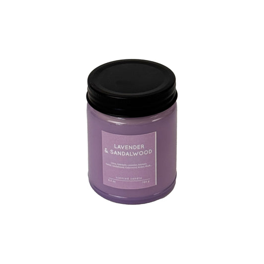 Lavender & Sandalwood Scented Candle 6.5oz – CW Studio Color Glass Jar — Hand-Poured Soy & Paraffin Wax – Clean Burn, Smokeless, Up to 30 Hours, Home Decor & Gift Giving