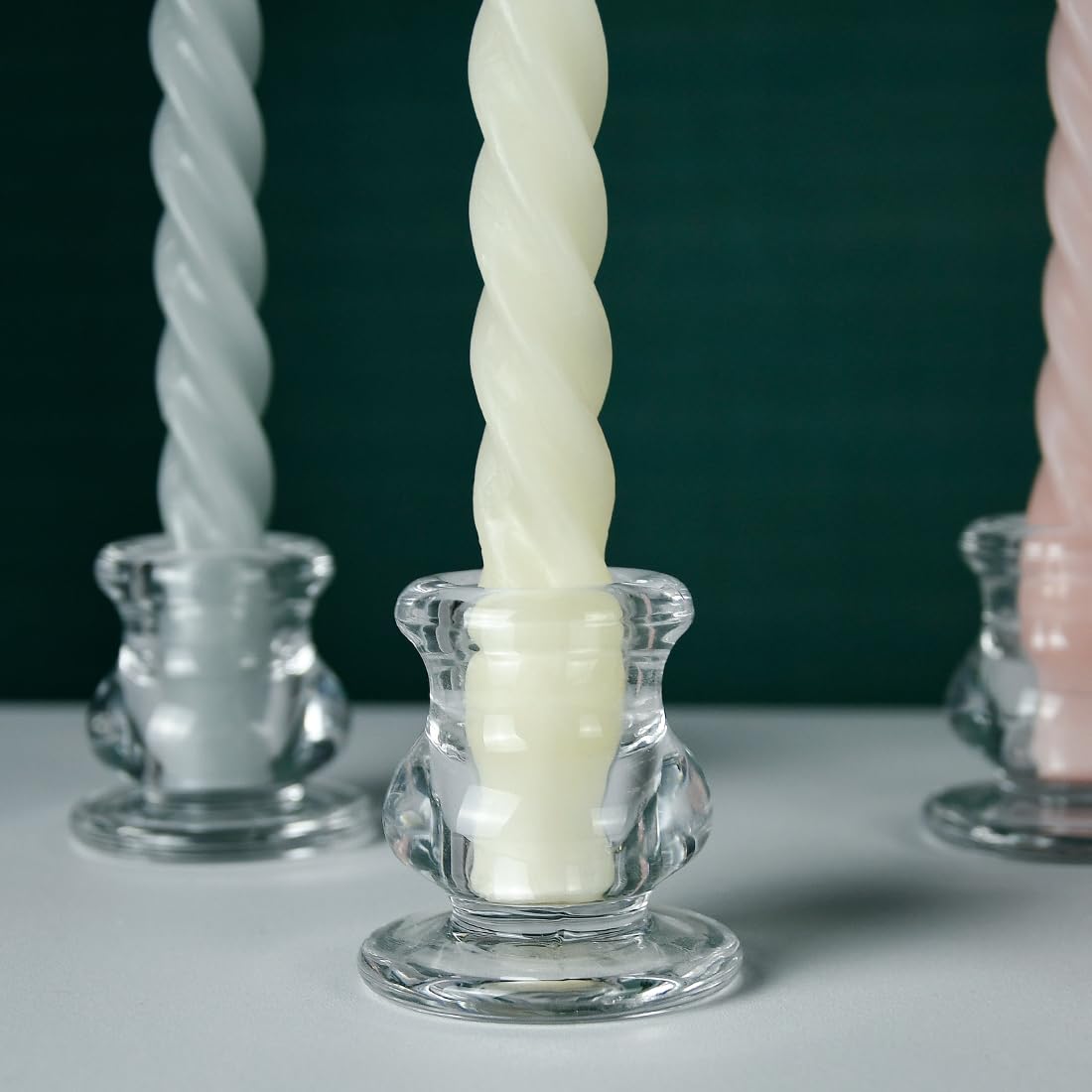 JONERAY 18PCS Taper Candle Holders Bulk,Clear Glass Candlestick Holders,Glass Candle Holder for Wedding Party,Festival Decoration