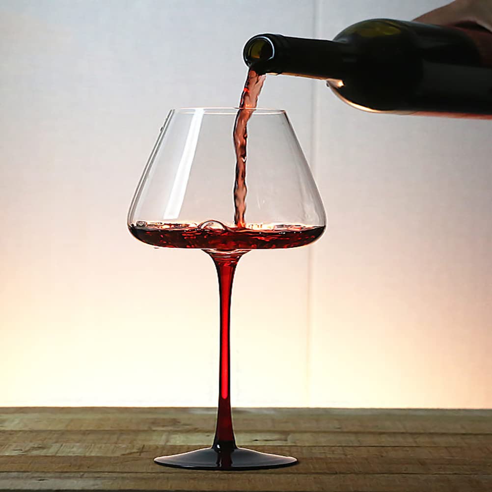 GAOGAO Huge Burgundy Wine Glasses Red Bottom Super Transparent Crystal Glass Goblet Set of 2 (720 ml)