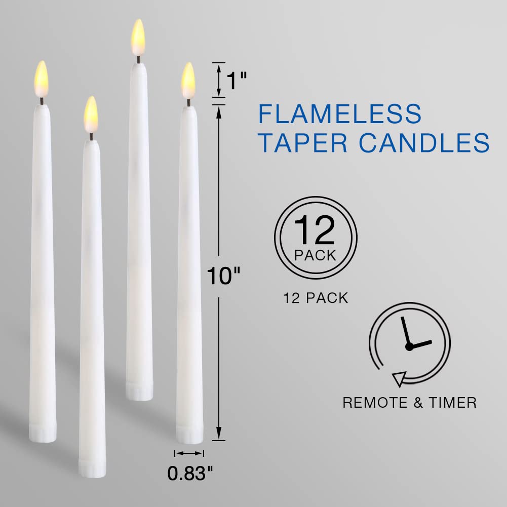 Ni-JASW White Flameless Taper Candles with Remote, Flickering Battery LED Candlesticks Spring Home Candle Decor Set of 12