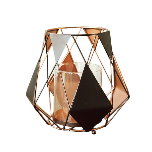 Candlestick Holders Wrought Iron Geometric Candlestick Black Diamond Wind Lamp Craftsmanship Classic Candlestick Ornaments Candle Holders (Color : Black, Size : A)