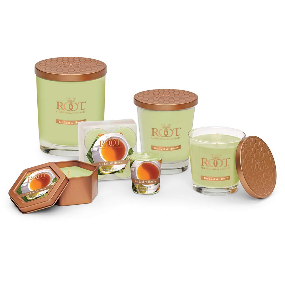 Root Candles Scented Candles Honeycomb Veriglass Premium Handcrafted Beeswax Blend Candle, Large, Tea Leaf & Honey
