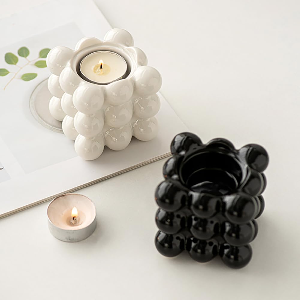 Ceramic Cube Golden Candle Holder Handheld Candlestick Holders Decorative Candle Stand Middle East Arabian Festival Candlestick Dining Table Party Home Decoration Ornament (Black)