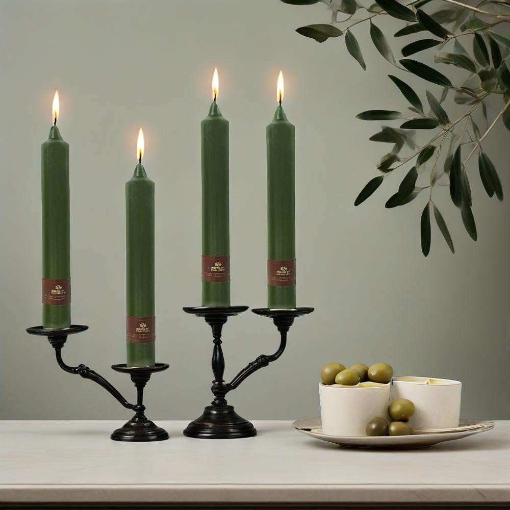 Olive Green Taper Candles Sticks Unscented 9 inch Tapered Candle Ideal as Dinner Smokeless Long Burning Candlesticks for Weddings Dinner Party Home Decor
