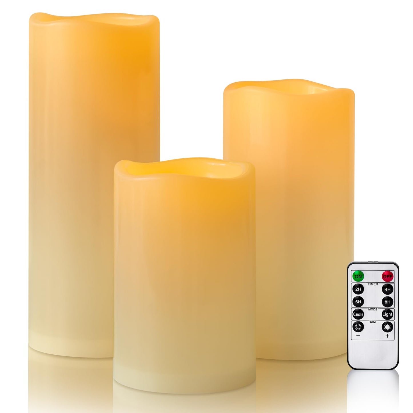 Yongmao 6" 8" 10" x 4" Ivory Large Waterproof Outdoor Flameless Candles Battery Operated LED Flickering Pillar Candles with Remote and Timer for Indoor Outdoor Lanterns, Long Lasting, Set of 3