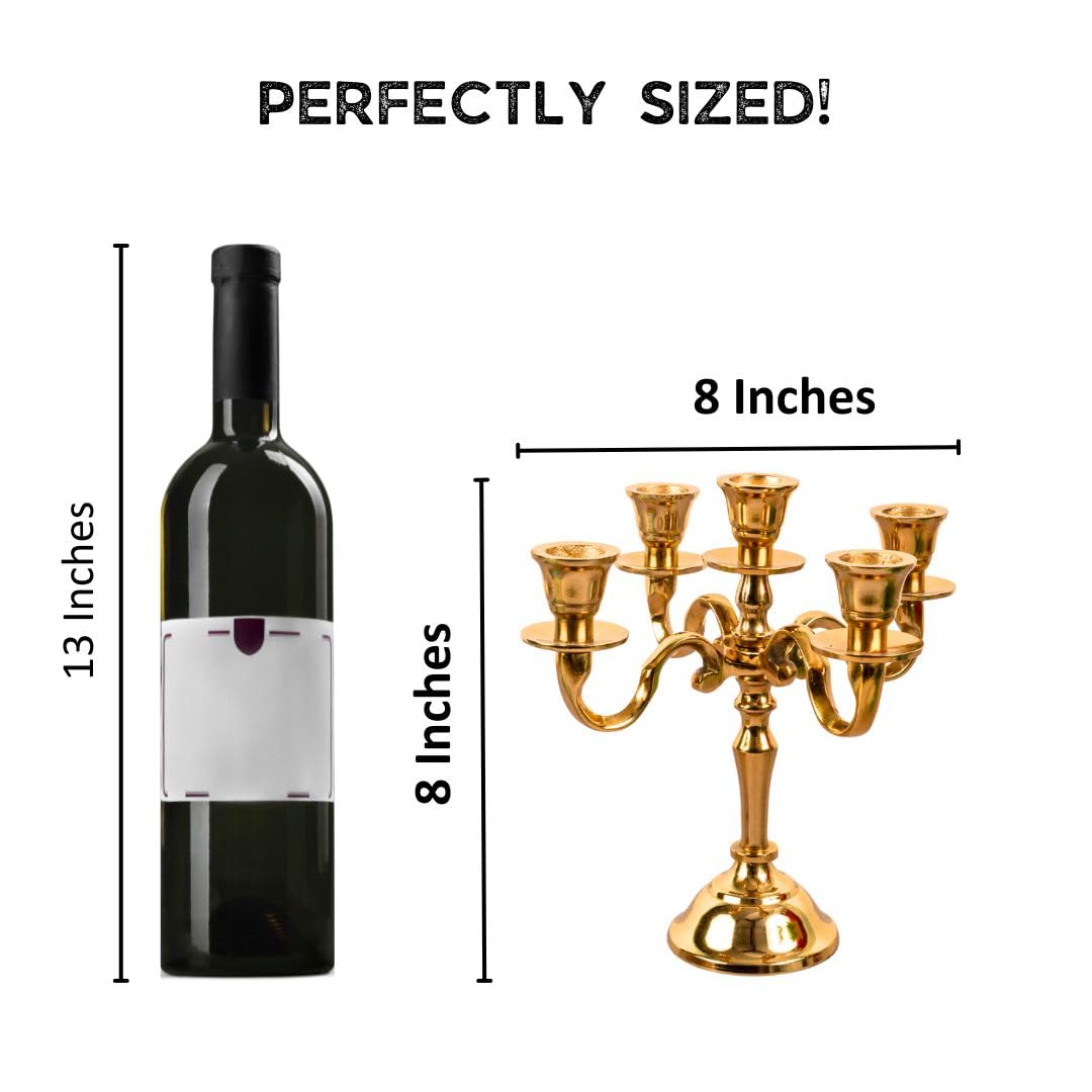 Rely+ 5 Arm Baby Candelabra Gold Glossy 8 Inch Taper Candle Holders Gothic Decorations Candlesticks Holder Home Decor Wedding Parties Centerpiece for Dining Table