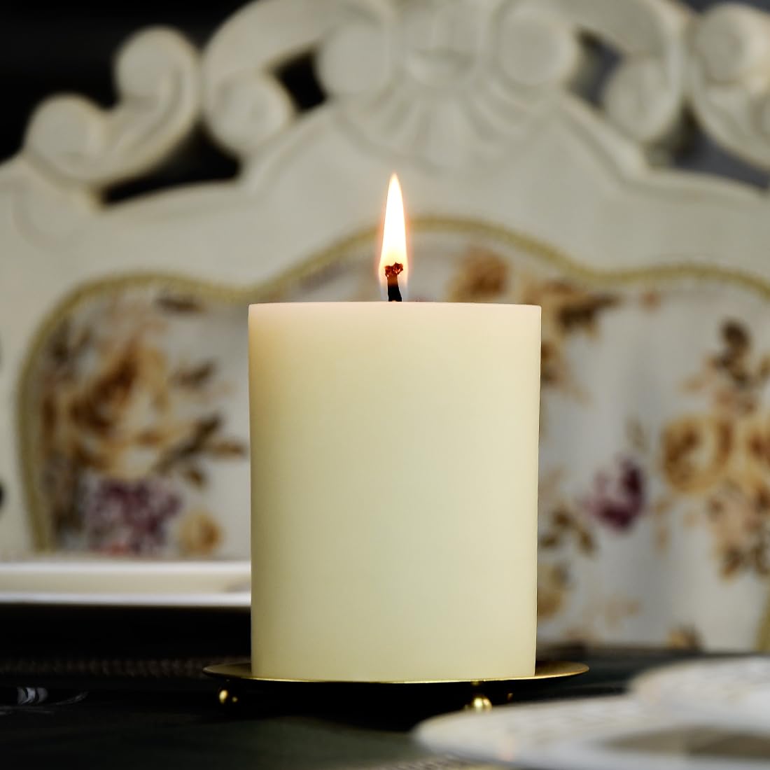 JONERAY Beeswax Pillar Candles 3x4 Inch, Pure Natural Beeswax Candles - Unscented, 40 Hour Burn Time,Hand-Poured (Ivory)