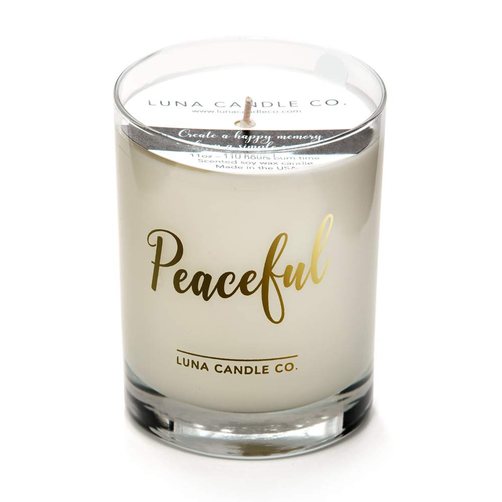LUNA CANDLE CO. Simple Lavender Scented Jar Candle, Soy Wax, 11oz. Glass, Up to 110 Hours of Burn Time, Tranquility, Perfect for Yoga and Spa, Relax and Unwind, Made in The USA- Peaceful