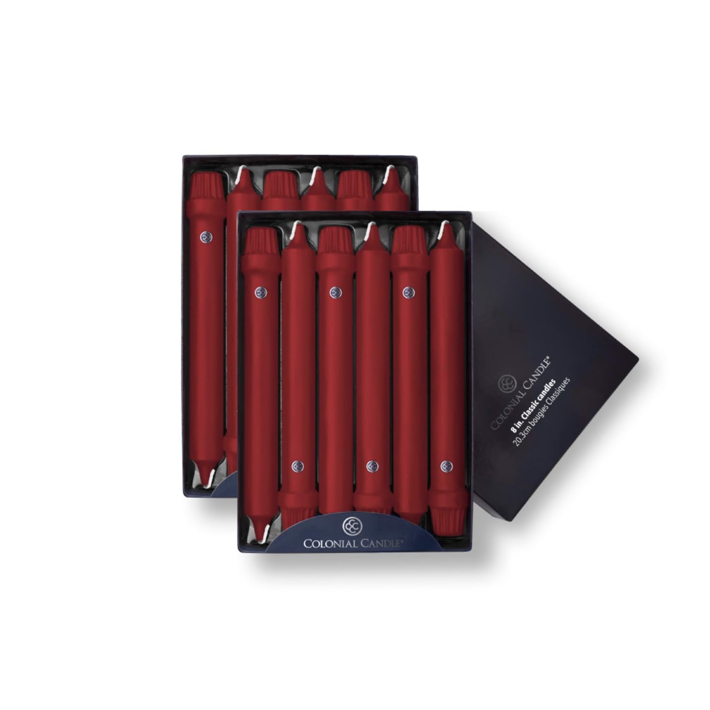 Colonial Candle Unscented Taper Candle, Classic Collection, Traditional Cranberry, 8 in, Pack of 12 - Up to 6 Hours Burn