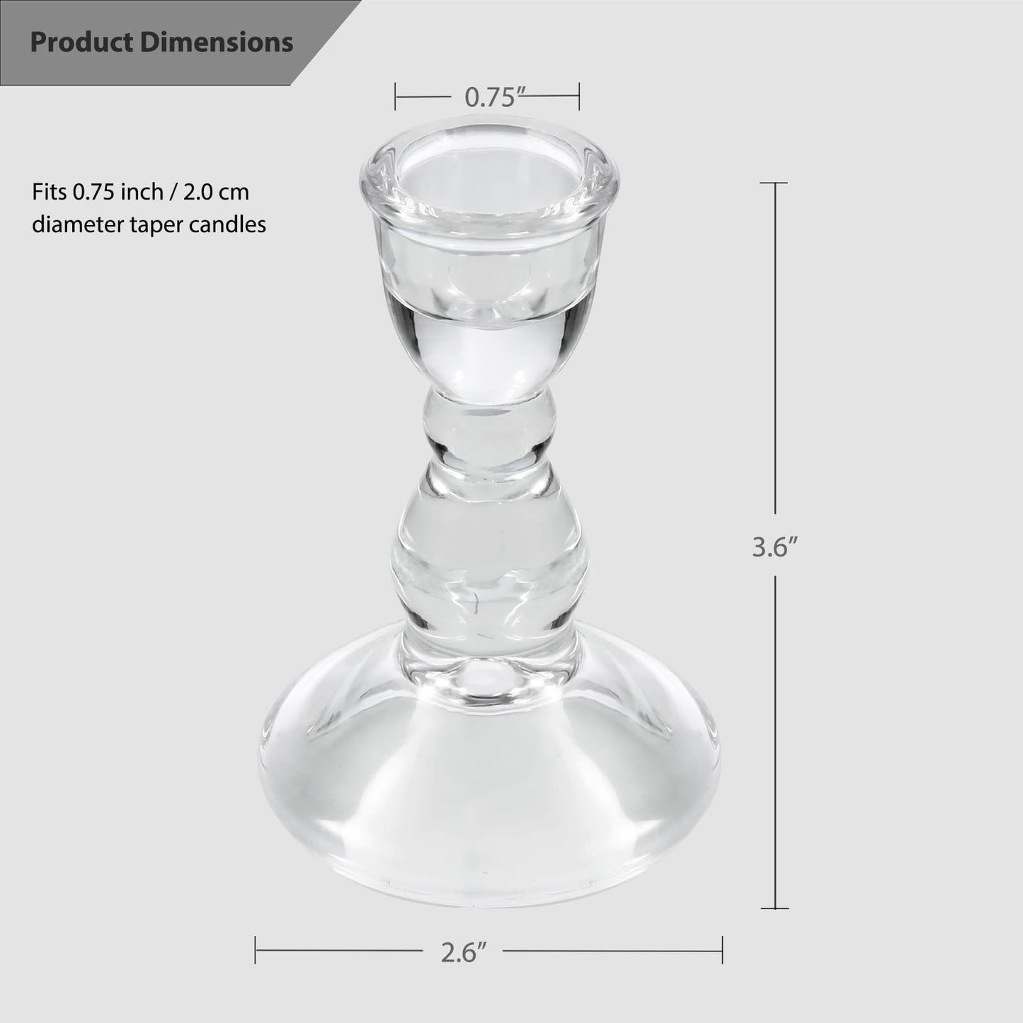 Glass Candle Holder for Taper Candles, Clear Decorative Candle Sticks Holders Set of 6 for Christmas Decor and Thanksgiving Wedding Dining Party Table Decorations (Exclude Candles)