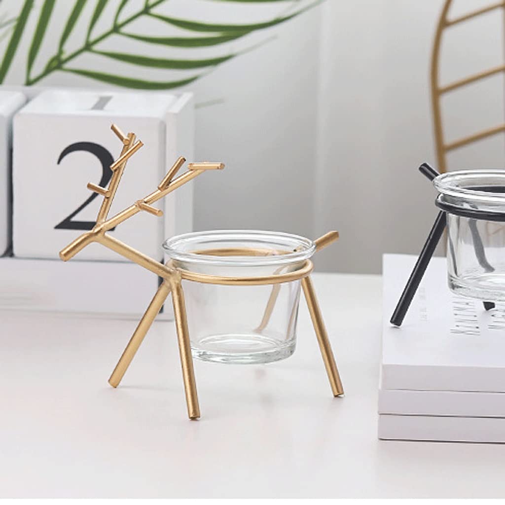 UNNS Candlestick Holder Modern Wrought Iron Fawn Candlestick Glass Candlestick Ornament Suitable for Dinner Living Room Kitchen Dining Room Candle Holders (Color : A)