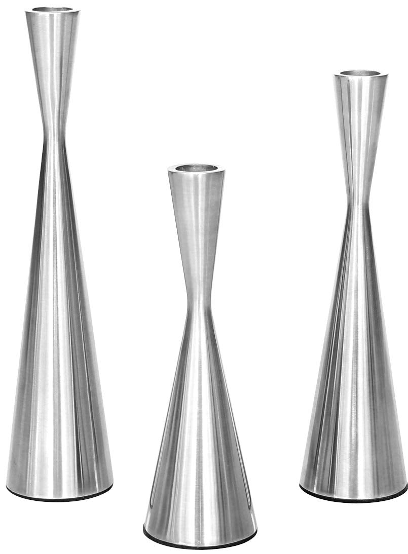 Vixdonos Taper Candlestick Holders Metal Candle Holders Set of 3 Table Decorative Candle Stand for Wedding, Dinning, Party,Home Decor (Silver)