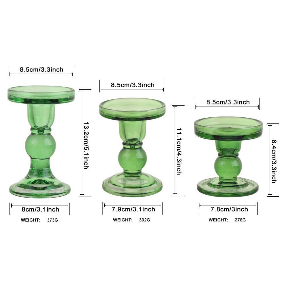 BTGLLAS 6-Piece Set of Green Glass Candlestick, Crystal Candlestick Holder Holder and Conical Candle, Christmas Candle Holder Decoration, Family Living Room Wedding Candle Holder (green2sets)