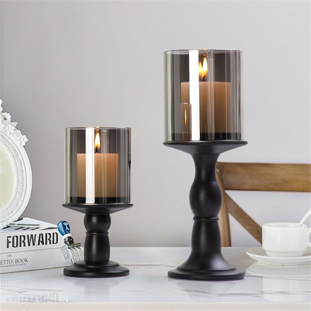 Candlestick Holders Retro Candlestick Ornaments Black Roman Column Base Candle Holder Light Luxury Decoration Candle Holders(Large)