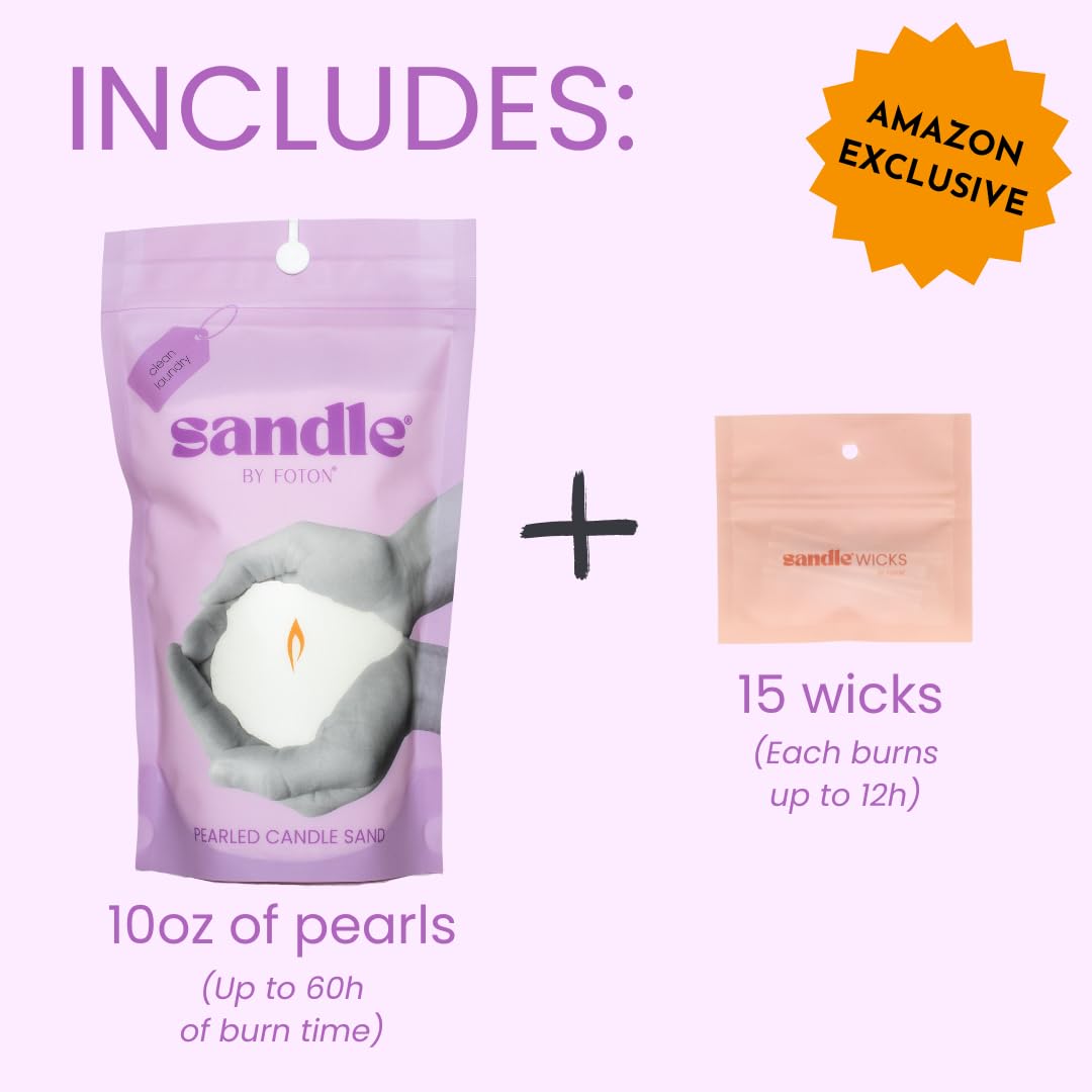 Foton Sandle Pearled Candle 10 Oz – Clean Laundry, Non Toxic Luxury Long Lasting Sand Candles up to 120 Hours - Refillable Candle Sand with 15 Wicks for Candles Making