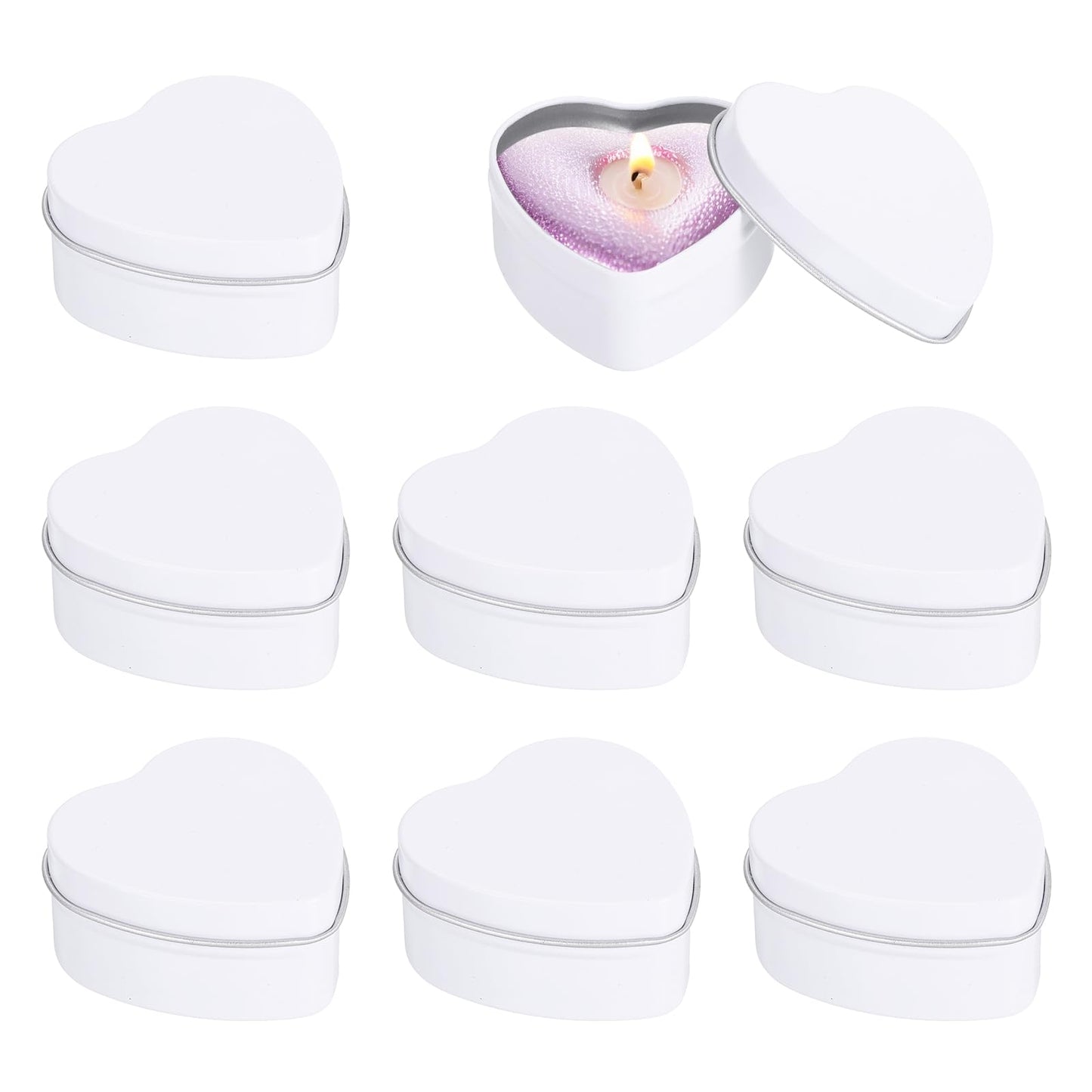 MECCANIXITY Heart Shaped Candle Tins, 2 oz Empty Metal Tin Cans Candles Containers for Candle Making Candies Gifts DIY Crafts, White, Pack of 8