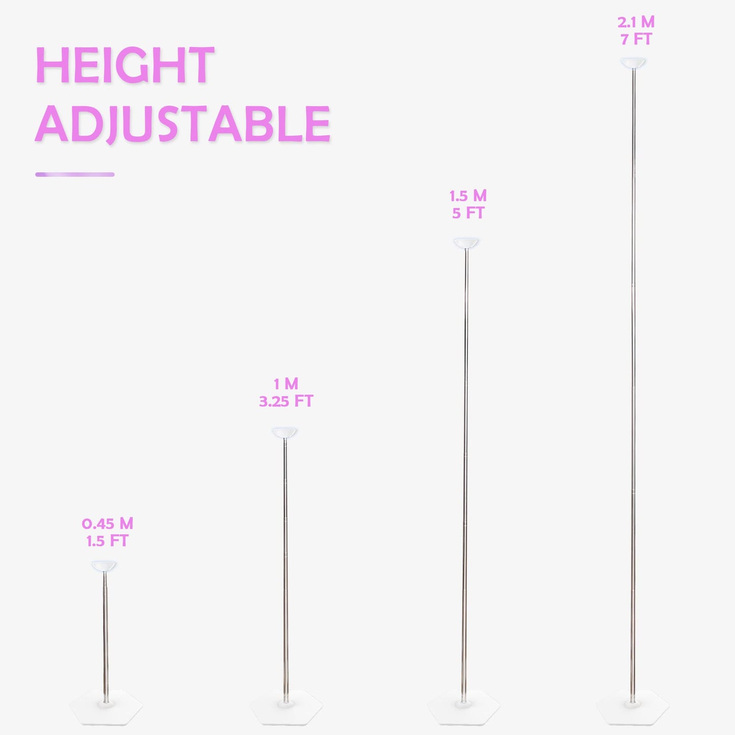 TEKXYZ Telescoping Balloon Stand Set of 2, 1.5ft to 7ft Free Adjustable Metal Balloon Column Stand for Party Decorations