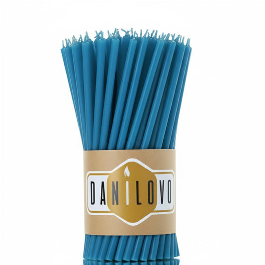 Danilovo Thin Taper Beeswax Candles - Honey-Scented, Decorative Candles Ideal for Birthday Decoration or Church Prayers - Turqoise Drip Free, Tall & Smokeless Pack of 50 pcs, 6.4 x 0.22 inch