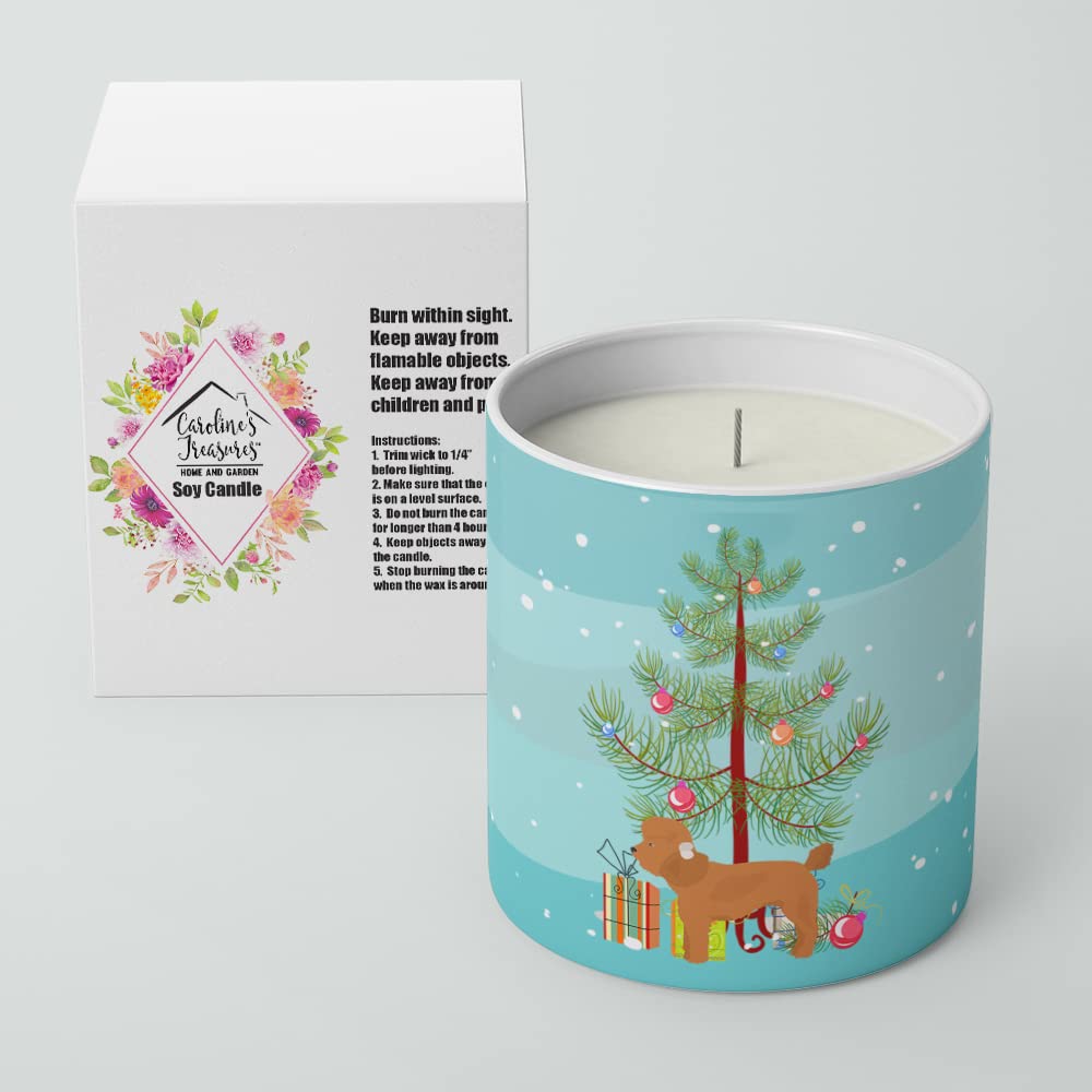 Caroline's Treasures CK3479CDL Toy Poodle Christmas Tree 10 oz Decorative Soy Candle Nature Soy Wax Essential Oil Home Decor Ideal for Bedroom Kitchen Bath Office Gift, 10 oz