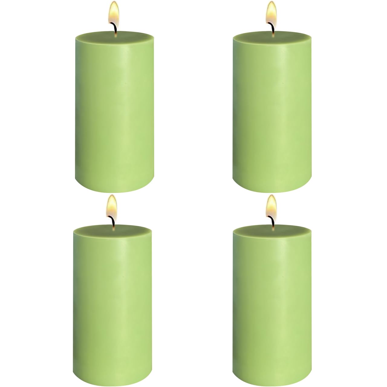 4 Pack Sage-Green Pillar Candles, 2x4 Inch, Long-Lasting, Dripless and Smokeless Unscented Candles, Ideal for Home Décor, Parties Weddings and Relaxation