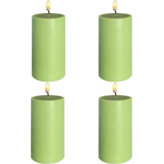 4 Pack Sage-Green Pillar Candles, 2x4 Inch, Long-Lasting, Dripless and Smokeless Unscented Candles, Ideal for Home Décor, Parties Weddings and Relaxation