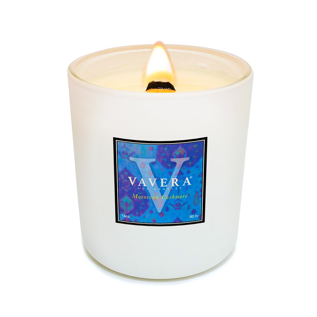 VAVERA Moroccan Cashmere Wood Wick Candles that Crackle, 14oz Matte White Candle. A Rare Botanical Musky Blend. Amazing Versatile Scent for Men, Mothers Day Gifts for Mom! Hand-Crafted in USA.