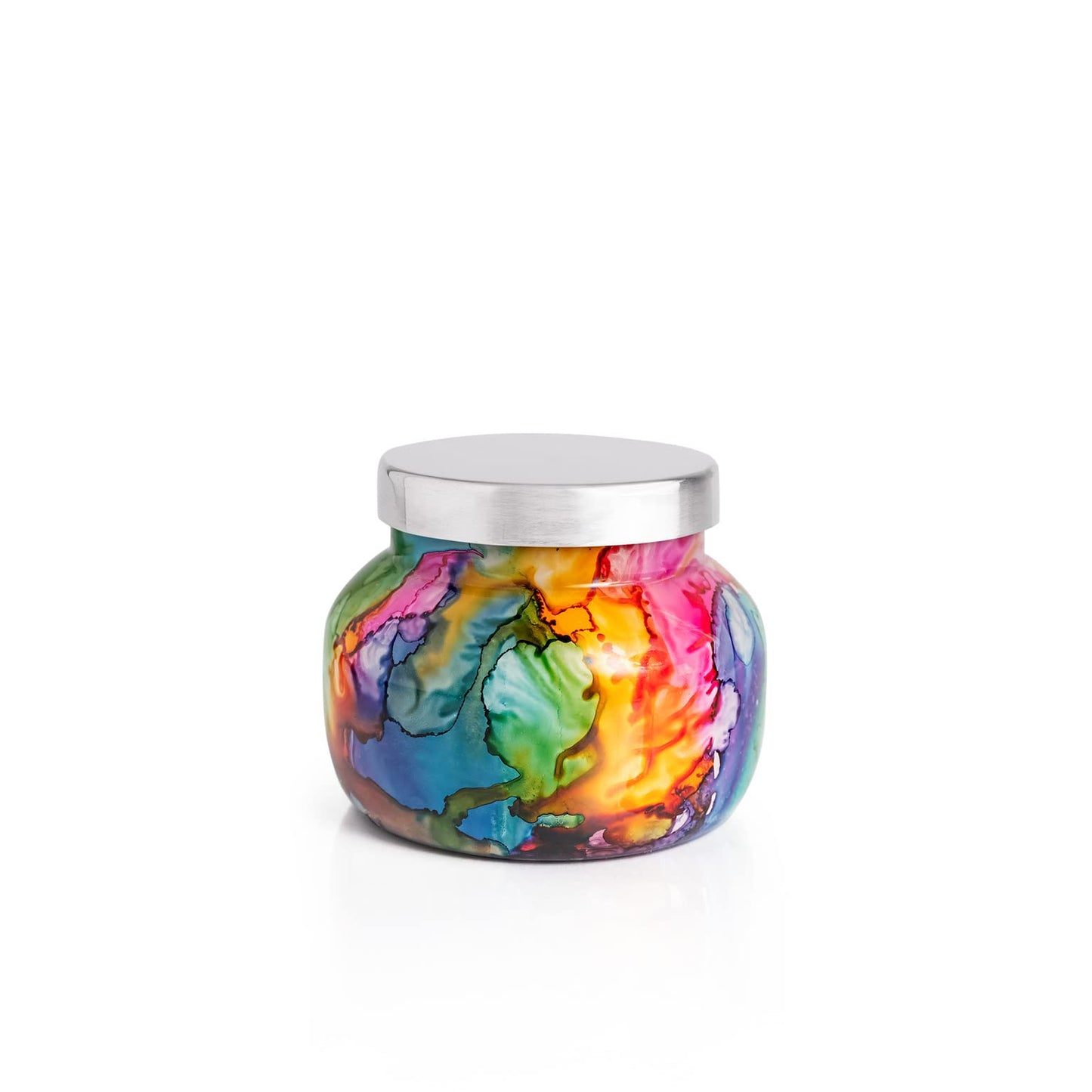 Capri Blue Volcano Candle - Rainbow Watercolor Petite Glass Jar Candle - Luxury Aromatherapy Candle - Tropical Fruits & Sugared Citrus Candle (8 Oz)