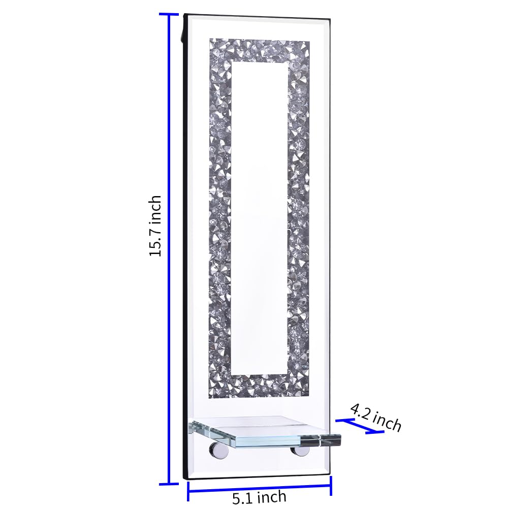 Pibeyer Crystal Crush Diamond Candle Holder Set of 2, Rectangle Silver Mirrored Candle Sconces, Wall Decorations for Living Room, Dining Room (Rectangle Stripe)