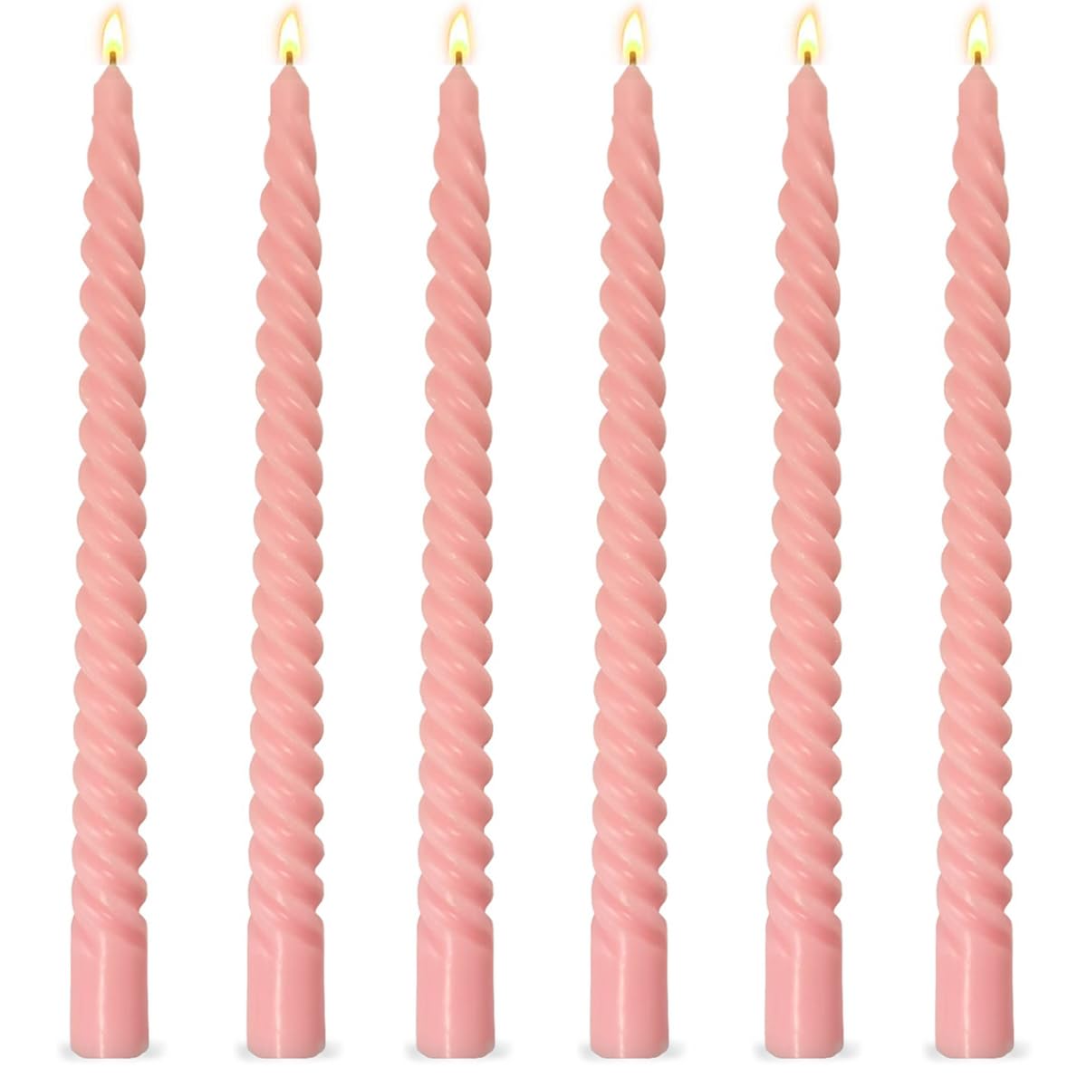 6 Pack 10 Inch Pink Spiral Taper Candles for Holiday Home Decoration, Unscented Dripless Twisted Candlesticks for Dinner Party Wedding Valentine's Day Baby Shower and Easter