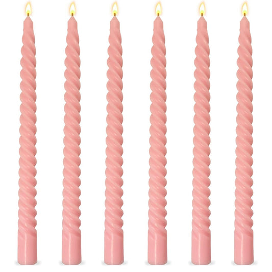 6 Pack 10 Inch Pink Spiral Taper Candles for Holiday Home Decoration, Unscented Dripless Twisted Candlesticks for Dinner Party Wedding Valentine's Day Baby Shower and Easter