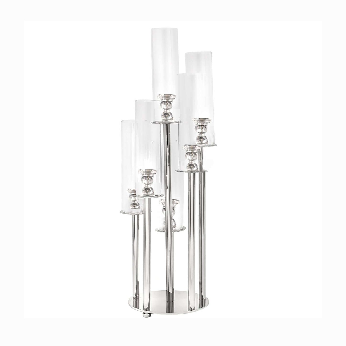 Efavormart 33" Tall - 7 Arms Clear Crystal Cluster Round Candelabra, Pillar Candle Holders with Mirror Base - Perfect for Birthdays, Weddings, Table Decoration, Event Decoration, and Centerpieces