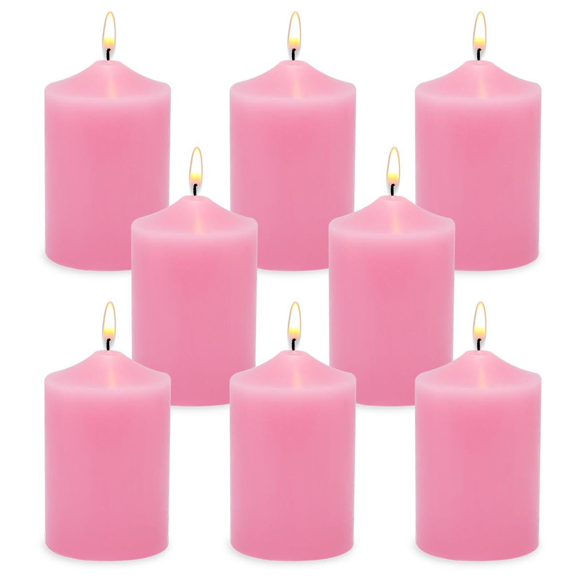 Small Unscented Pink Pillar Candles, 24 Hour 2x3 Inch Dripless Tapered Column Candles for Valentine's Day Home Party Holiday Dinner Table, Set of 8