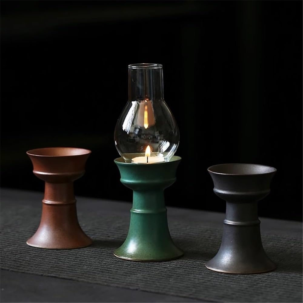 Candlesticks Ceramic Candle Holder with Glass Lampshade Retro Home Aromatherapy Candle Holder Decorative Ornaments Decorative Candle Holder(Black)