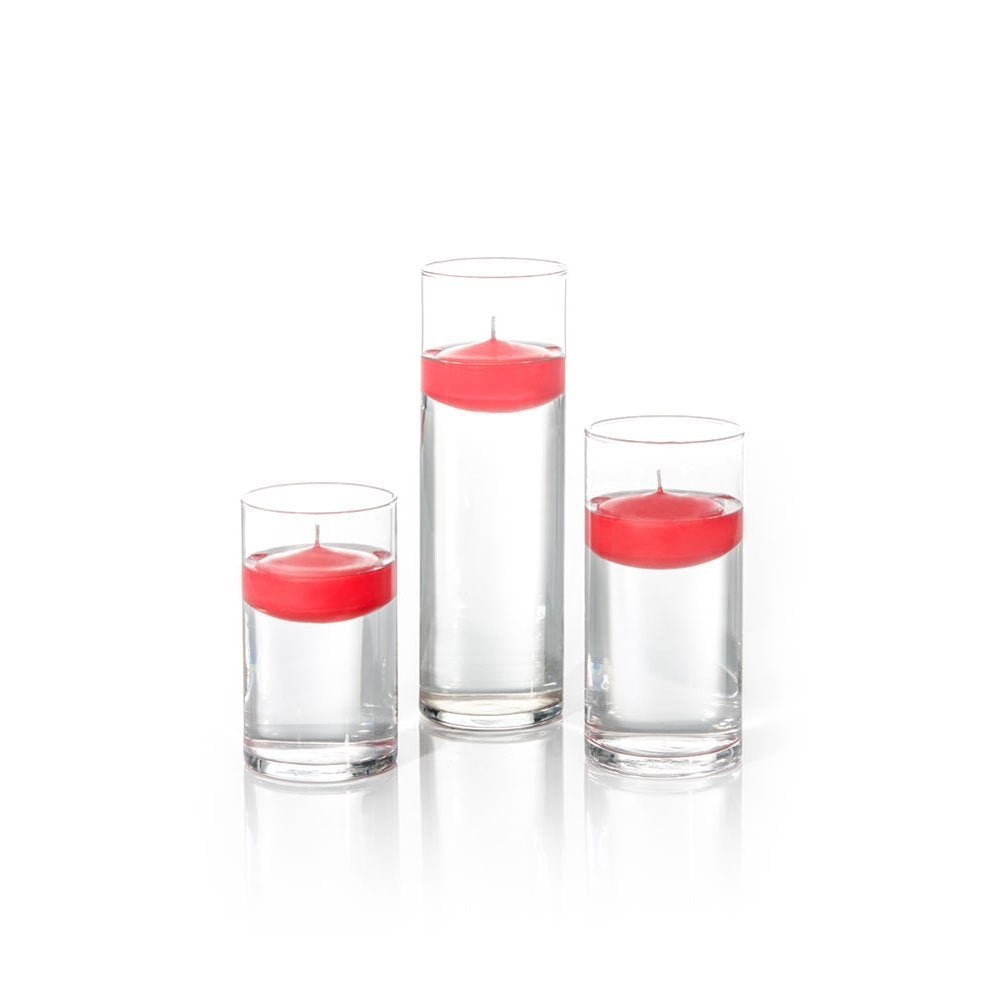yummi Set of 18 Floating Candles and Cylinder Vases - Ruby Red
