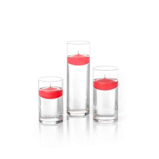 yummi Set of 18 Floating Candles and Cylinder Vases - Ruby Red