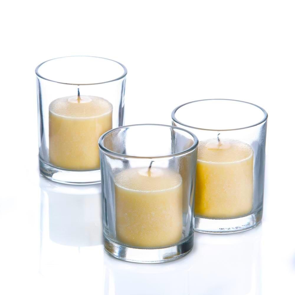 Set of 12 Richland Votive Candles Ivory Unscented and 12 Clear Glass Eastland Votive Holders
