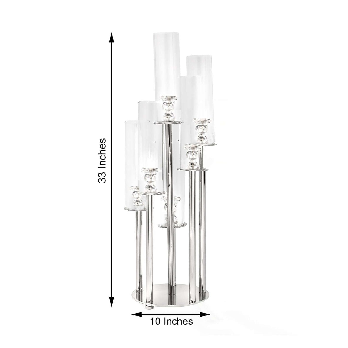 Efavormart 33" Tall - 7 Arms Clear Crystal Cluster Round Candelabra, Pillar Candle Holders with Mirror Base - Perfect for Birthdays, Weddings, Table Decoration, Event Decoration, and Centerpieces