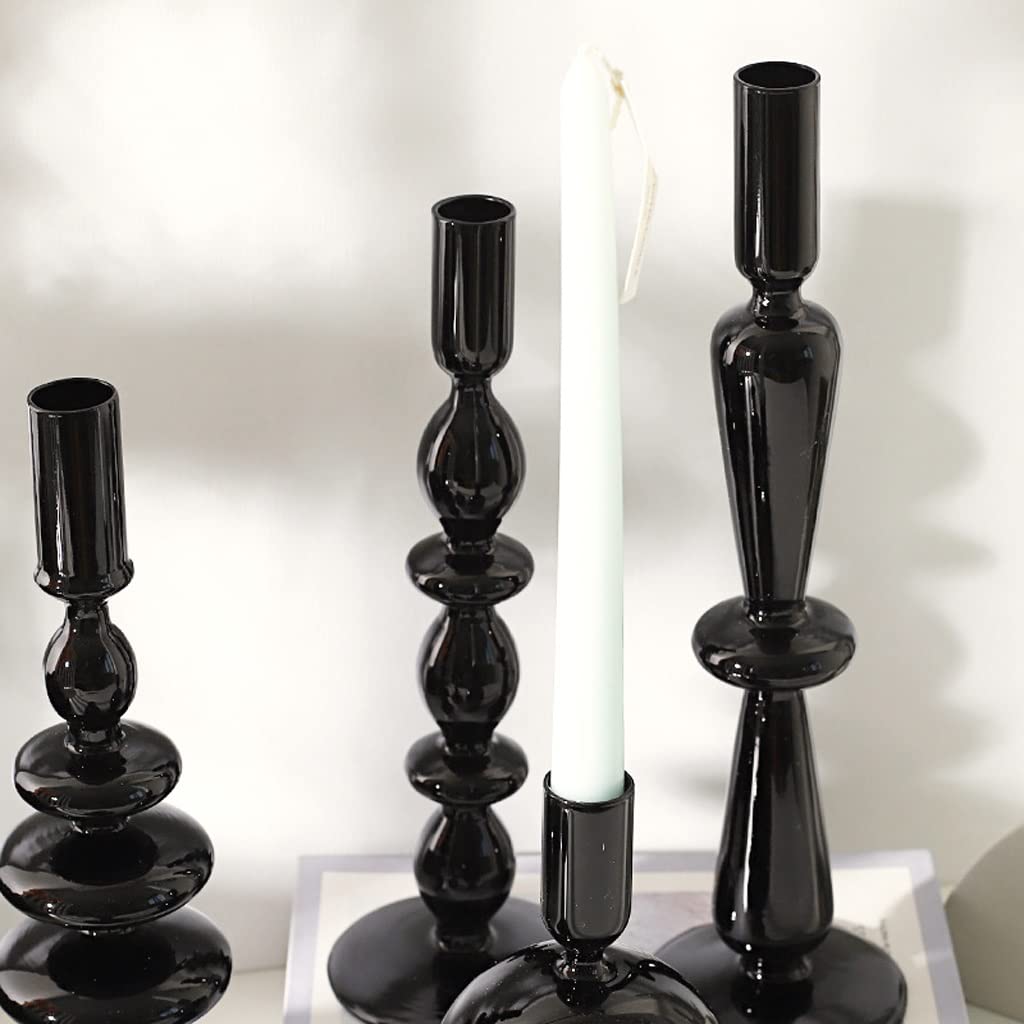 Candle Holder Modern Black Glass Candle Holder Table Top Candle Holder Ornament Suitable for Dinner Living Room Kitchen Dining Room Centerpiece Table Decorations
