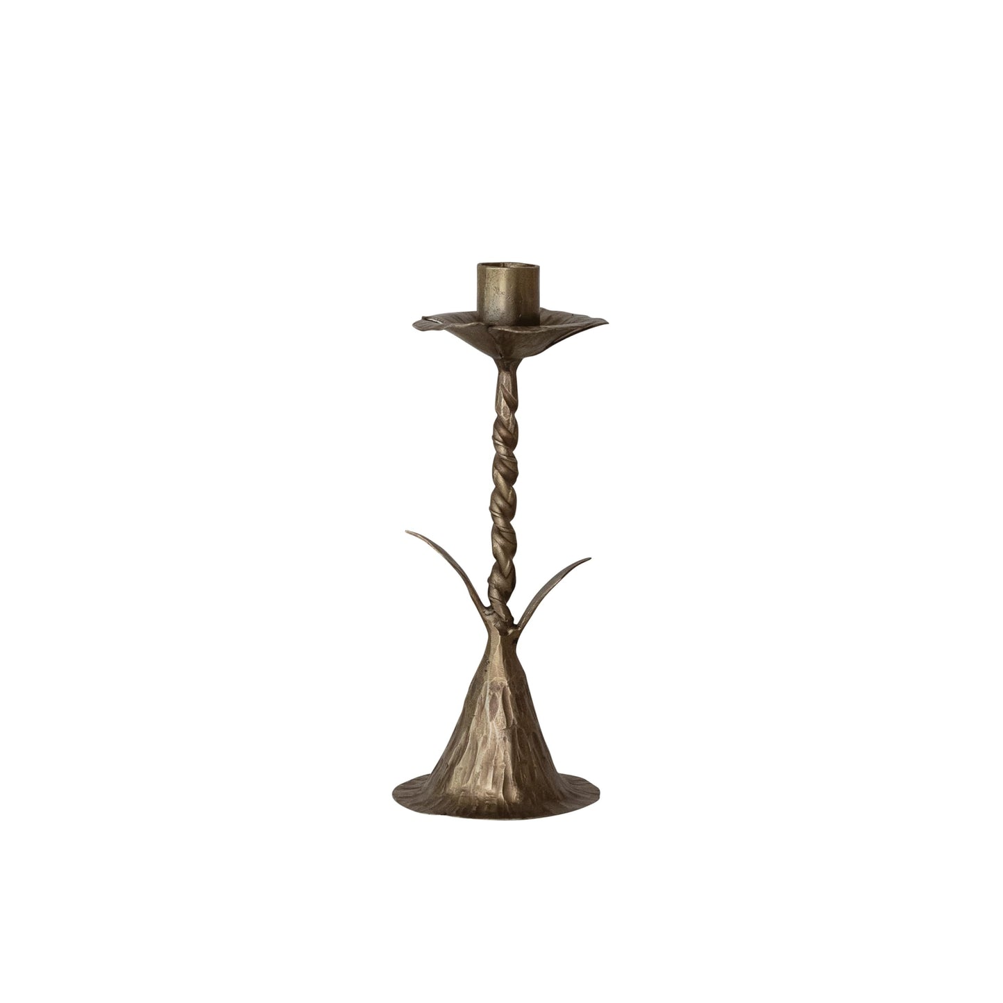 Creative Co-Op Hand-Forged Metal Flower-Shaped Taper Candle Holder, Antique Brass Finish