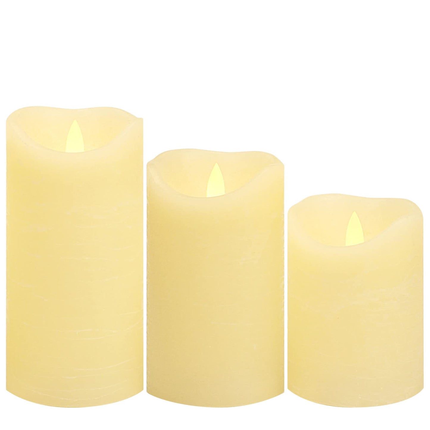 CANDLE CHOICE Real Wax Battery Operated Flameless Candles with Remote Automatic Daily Cycle Timer Realistic Flickering Electric LED Pillars Wedding Party Holiday Decorations 3 PCS Rustic Texture Ivory