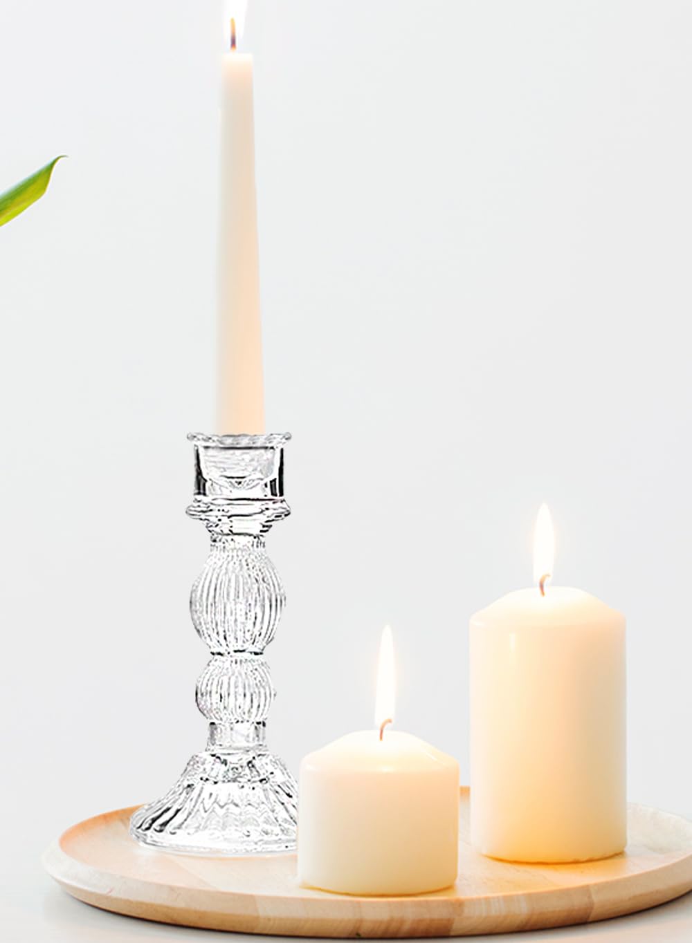 Serene Spaces Living Set of 6 Ribbed Glass Candlestick Holders, Fluted Glass Taper Candleholder for Weddings, Events, Dinner Table, Measures 6" Tall & 3" Diameter