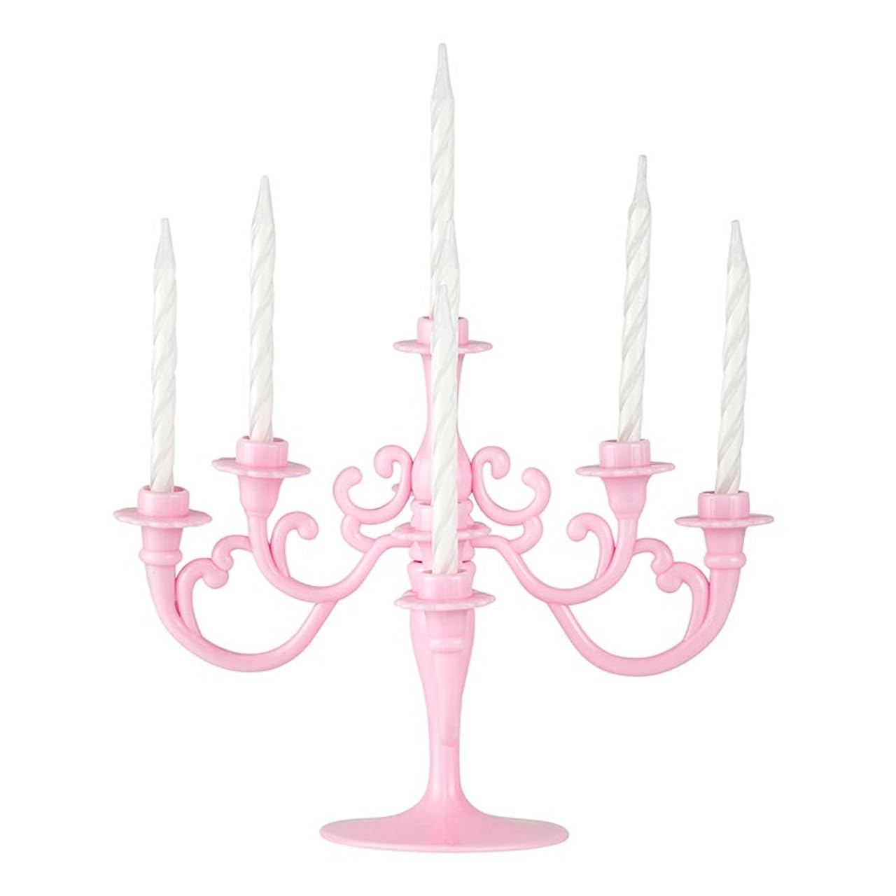 Slant Party Supplies - Birthday Candle Holder Candelabra Cake Topper, 5.5" H, Pink