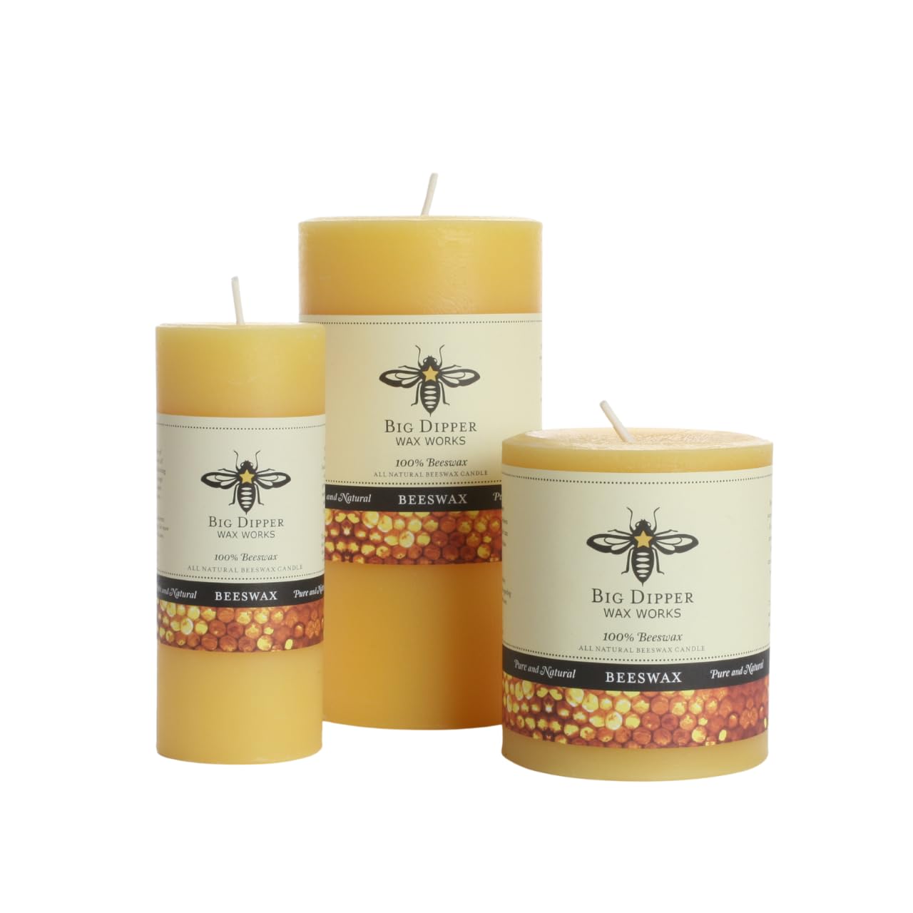 Big Dipper Wax Works 100% Pure Beeswax Pillar Candles (1 Pack) – 3" x 6" Handmade in USA, Long Burning Clean Soot-Free, Natural Honey Aroma, Eco-Friendly Cotton Wick, Home Décor & Meditation