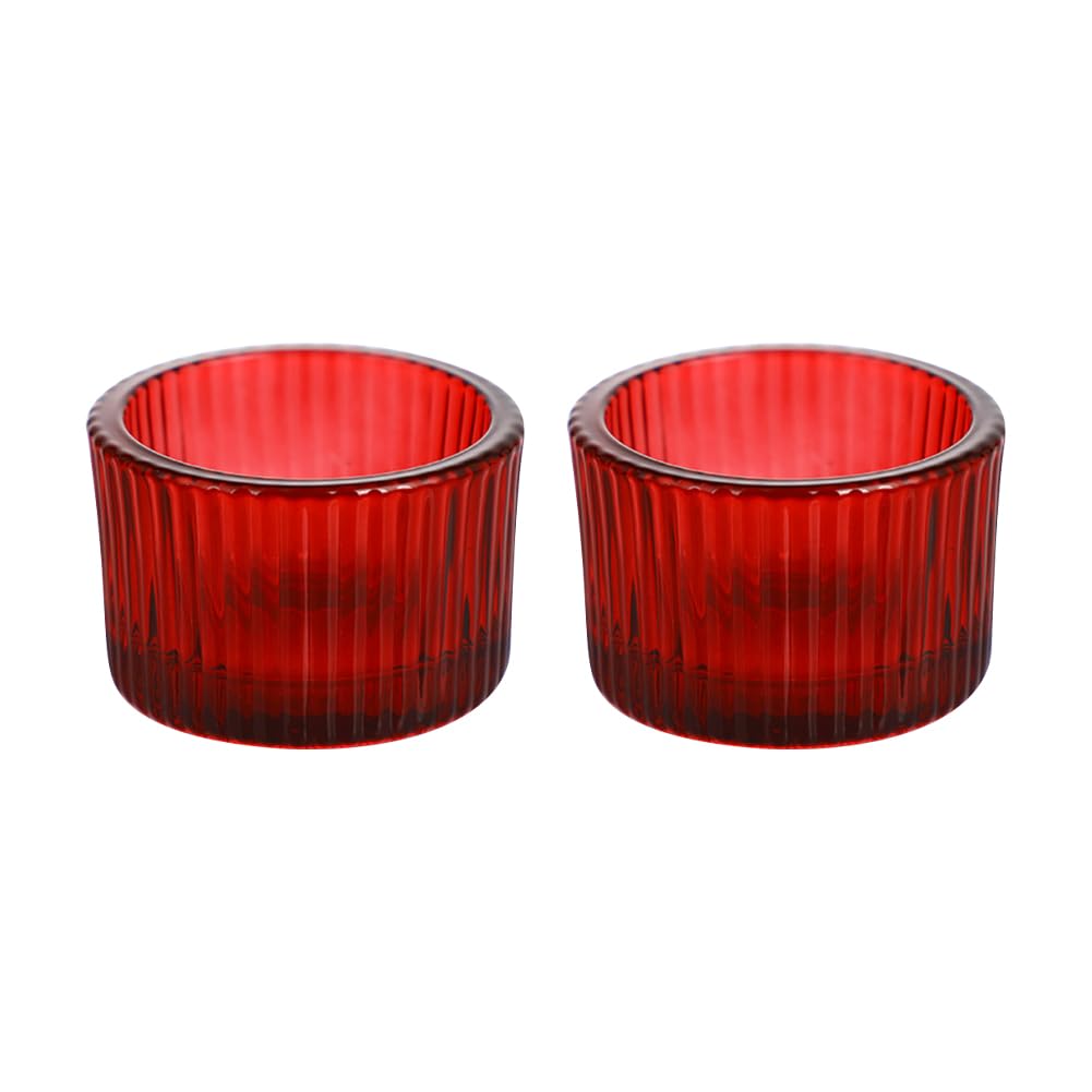 UUYYEO 2 Pcs Glass Tealight Candle Holder Clear Tea Light Candle Cups Votive Candles Holders Containers Floating Candles Holders Dining Table Candle Holder Wedding Table Centerpieces Red